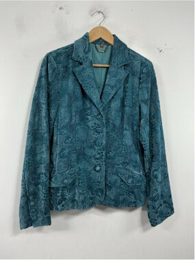 Womans Excellent American Exchange Button Up Cordoury Blazer Large Aqua Lined